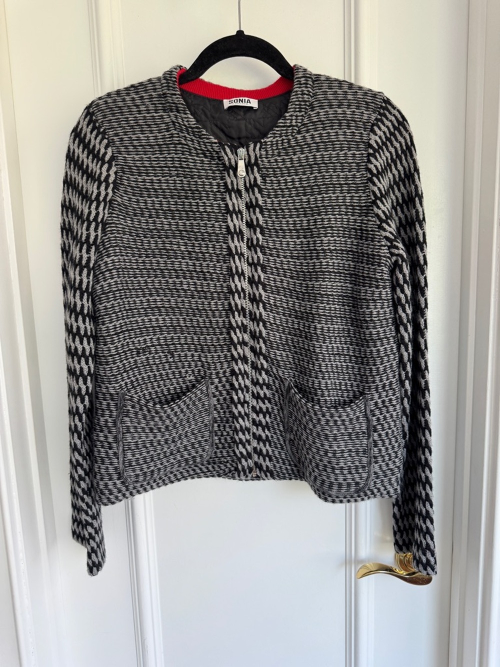 Sonia by Sonia Rykiel Wool Blend Zip Jacket | Textured Knit | Size S